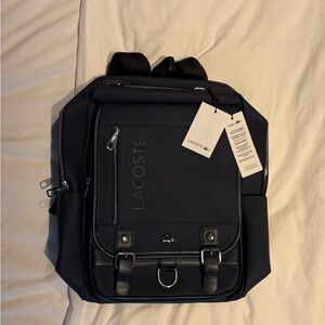 Lacoste Leather Navy Unisex Backpack